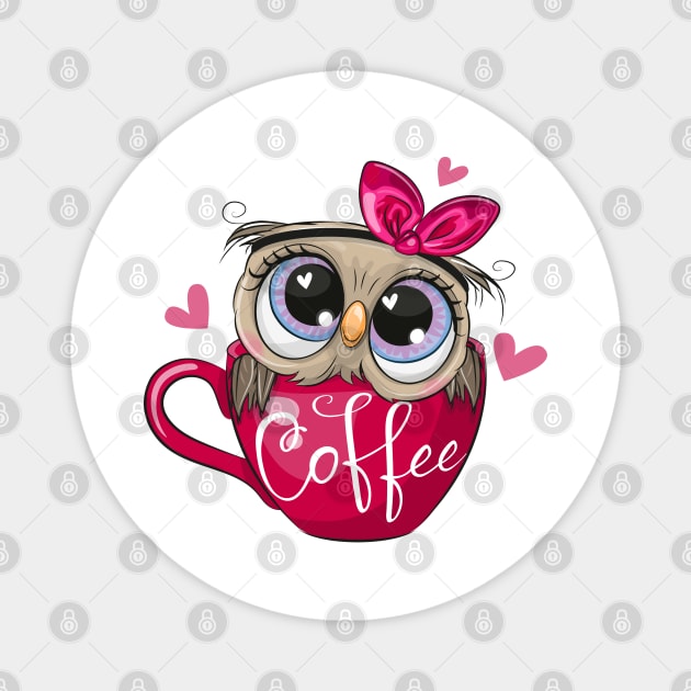 A cute owl sits in a cup with the inscription coffee. Magnet by Reginast777